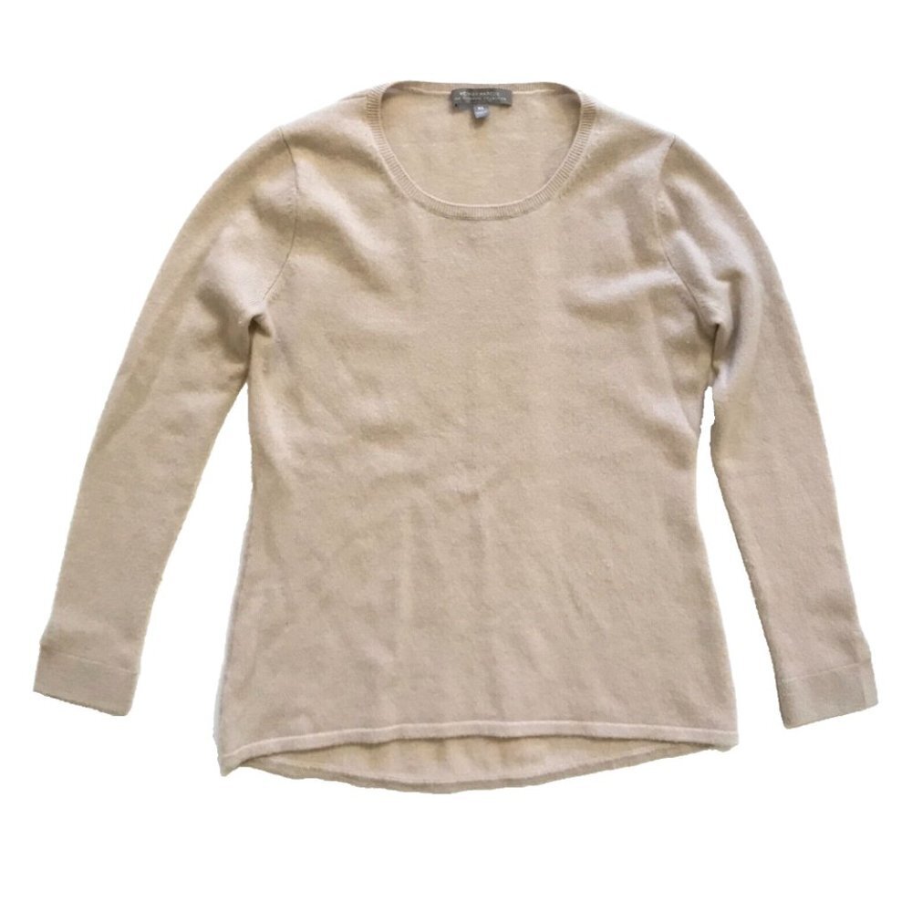 Neiman Marcus Collection Cashmere Sweater Womens XS Beige Tan Crew Neck Pullover